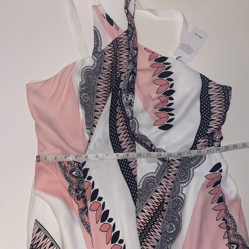 NWT REISS Hope Scarf Print Wrap Dress Asymmetrical Hem Pink White Black US 14 - Picture 8 of 16